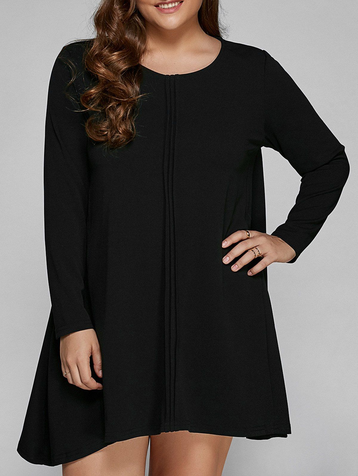 

Long Sleeve Plus Size Mini Shift Dress, Black