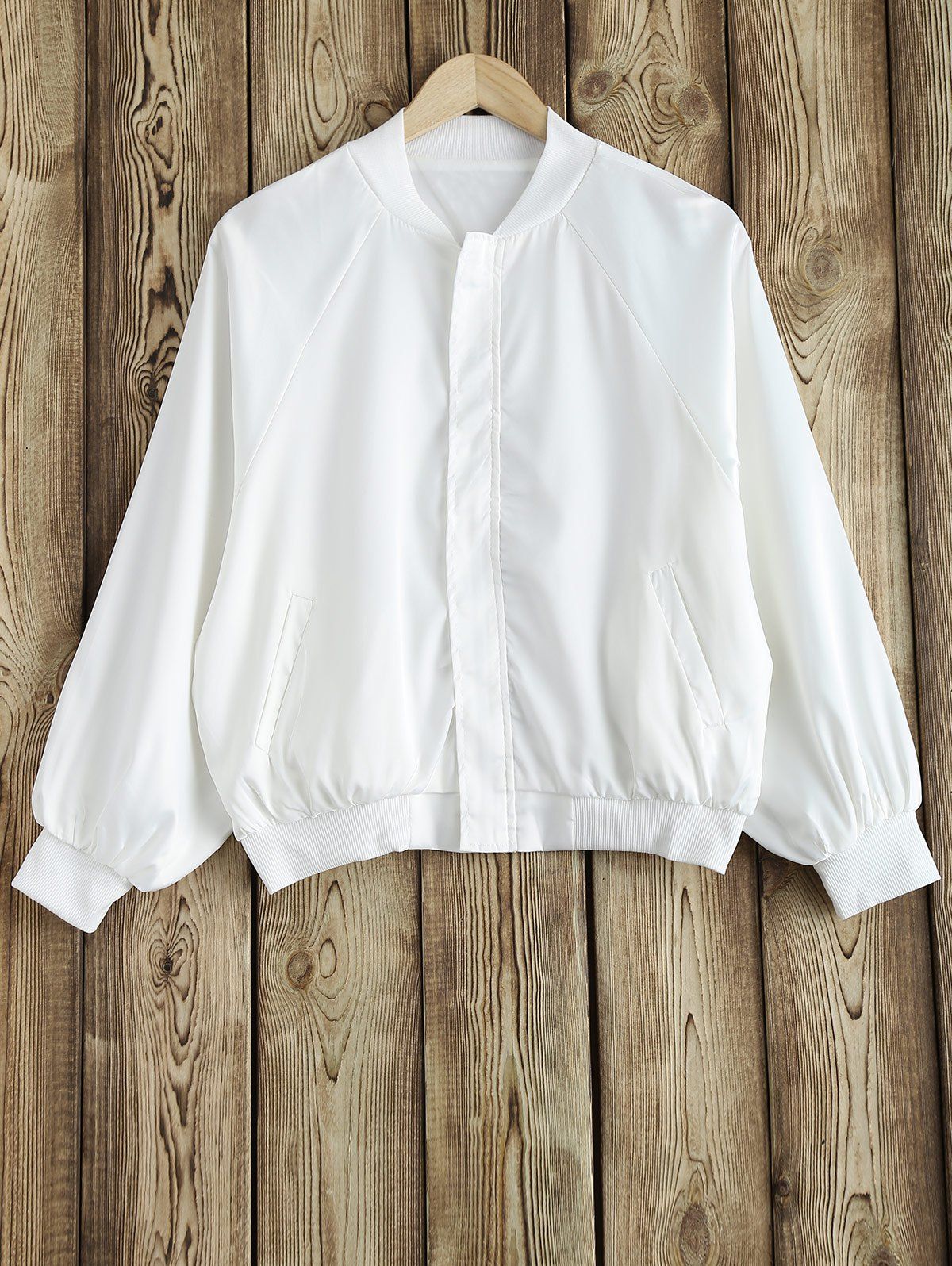

Stand Collar Wind Loose Fitting Jacket, White