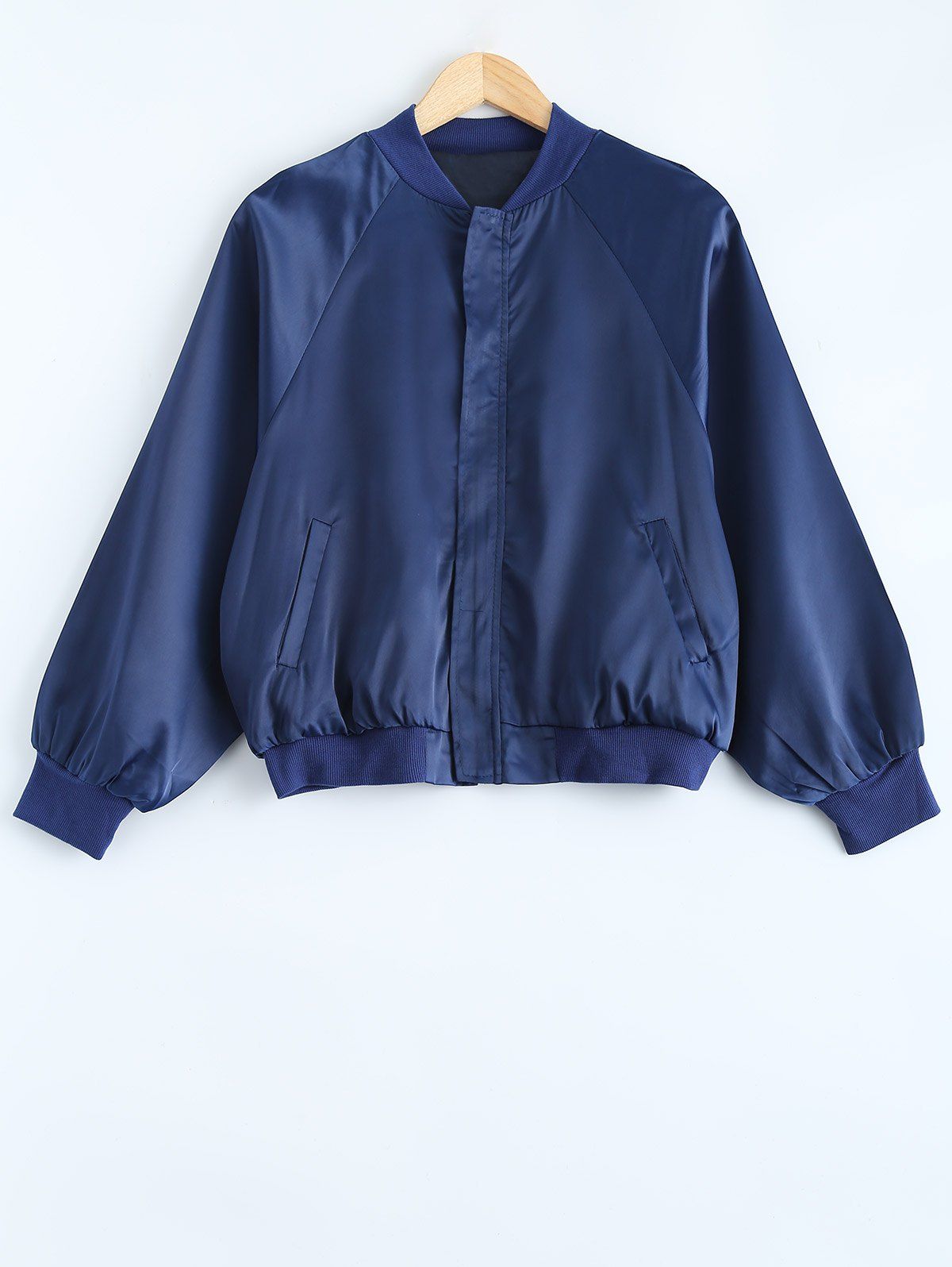 

Stand Collar Wind Loose Fitting Jacket, Blue