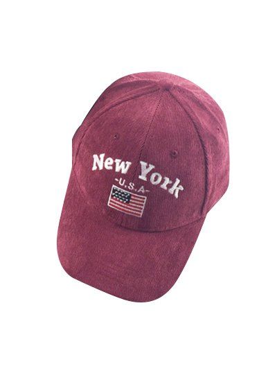 

Autumn New York and USA Flag Embroidery Corduroy Baseball Hat, Wine red