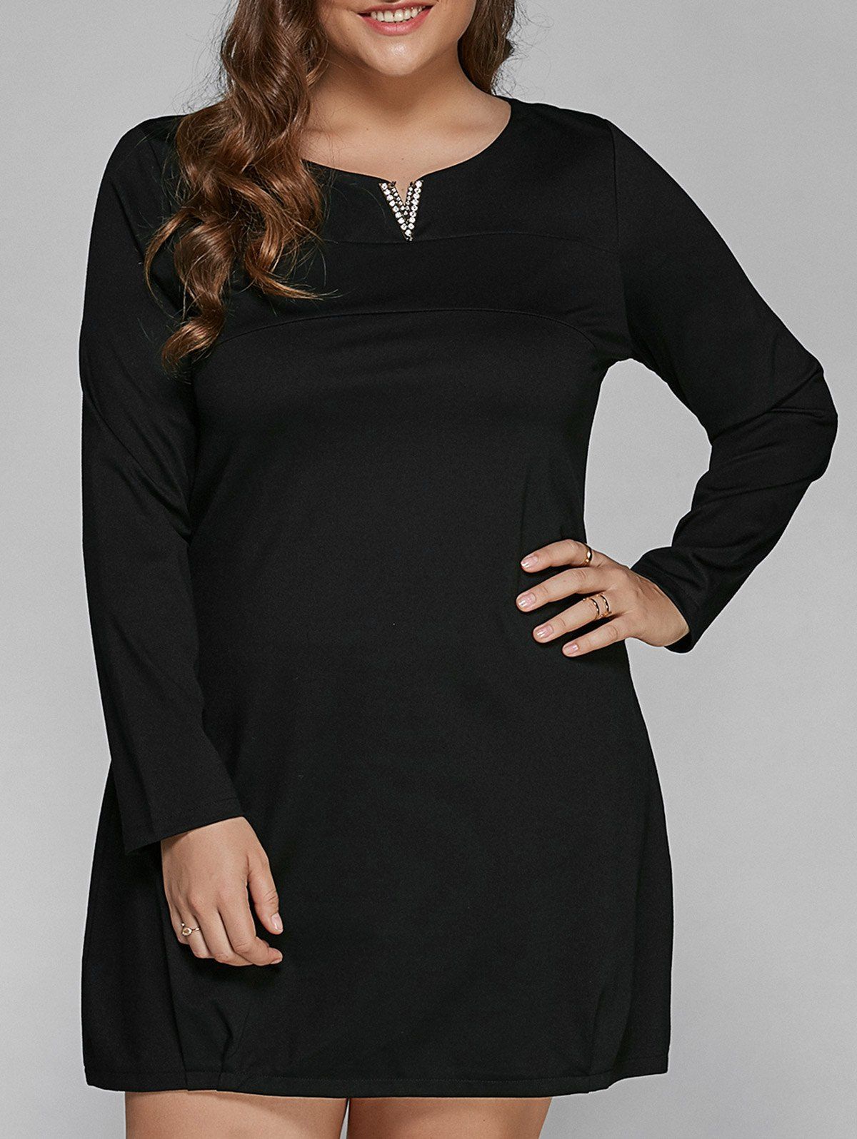 

Long Sleeve Plus Size Mini Dress, Black