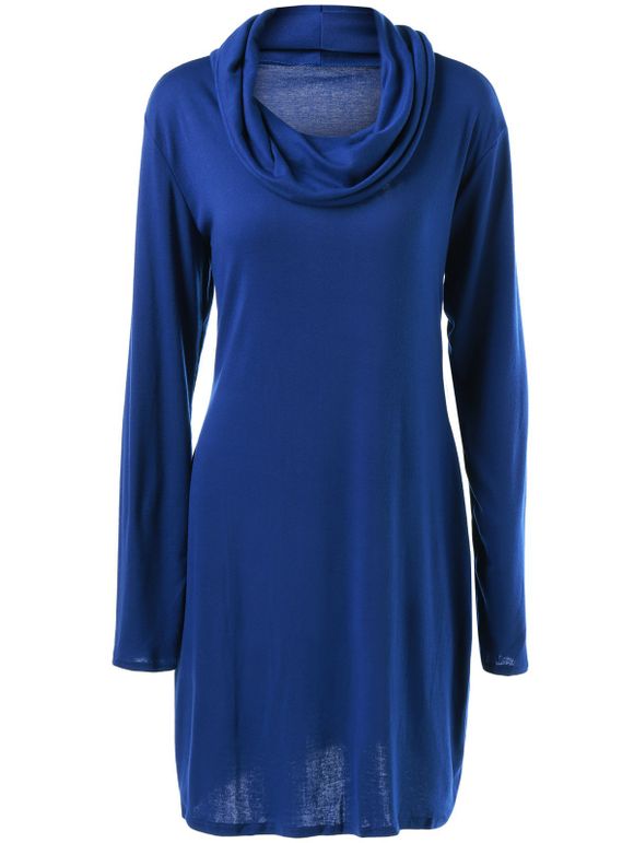 Cowl Neck Plaine Minceur Robe - Bleu L