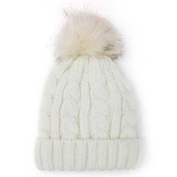 2018 Fuzzy Ball Hemp Flowers Thicken Double-Deck Knit Beanie WHITE In ...