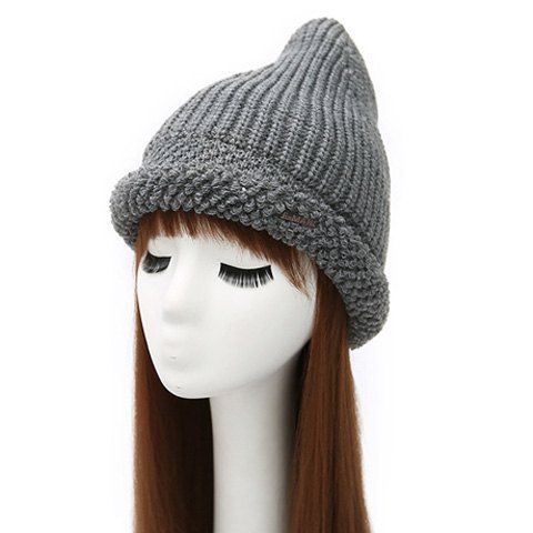 

Label Double-Deck Crochet Thicken Knit Triangle Hat, Gray
