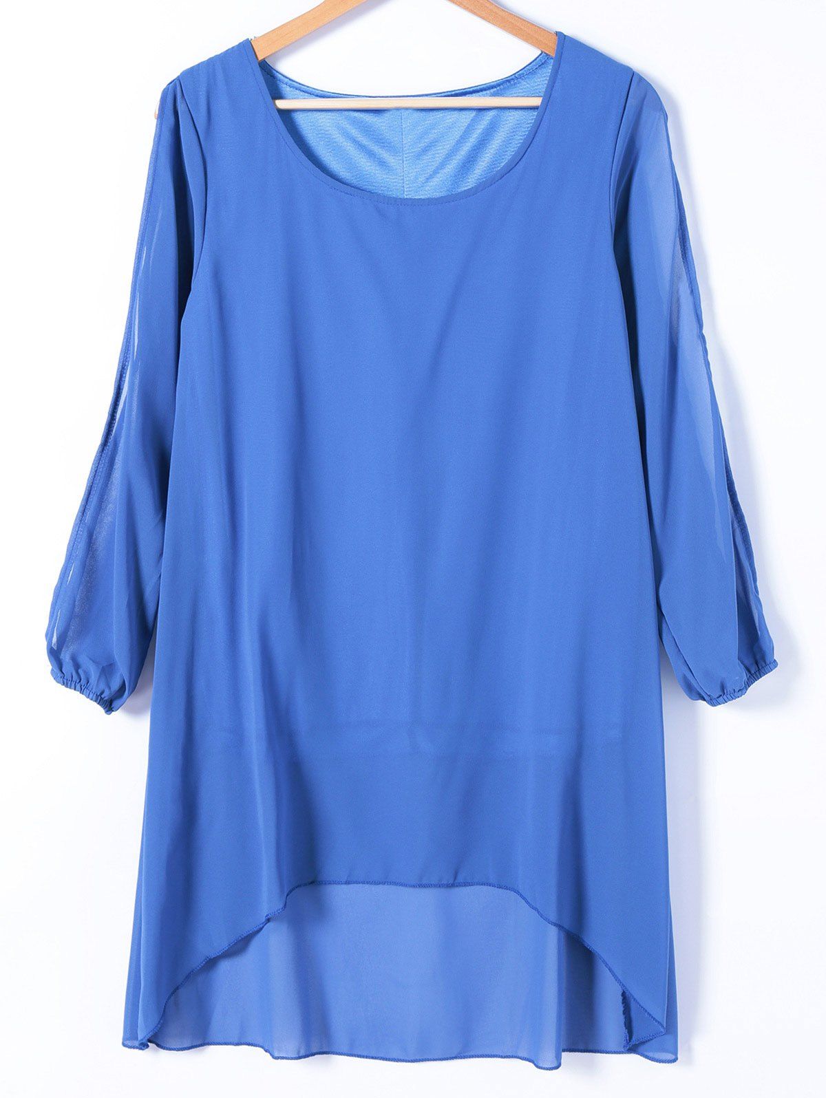 [17% OFF] 2021 Slit Sleeve Asymmetrical Plain Chiffon Dress In BLUE ...