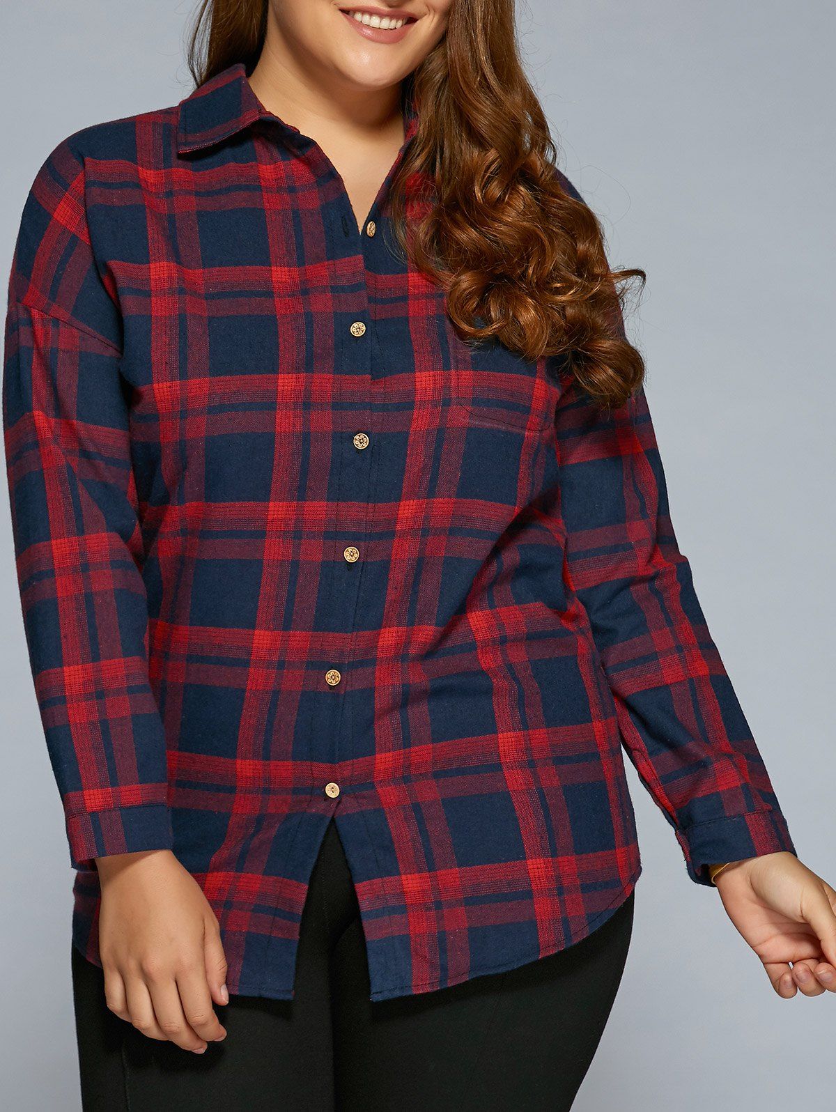 

Plus Size Long Sleeve Plaid Flannel Shirt, Red