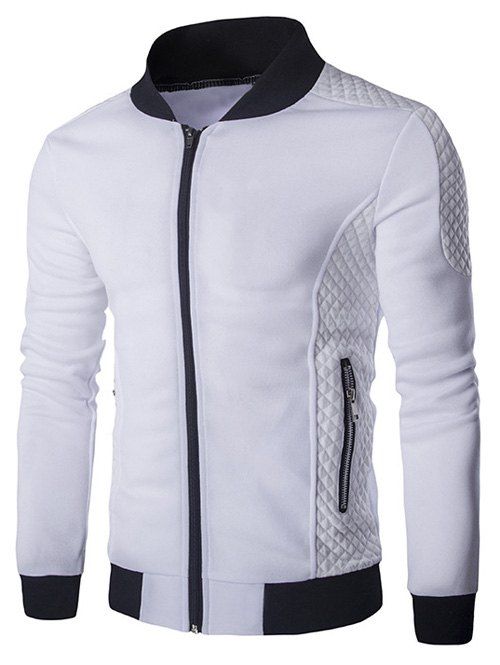 

Stand Collar Quilting Insert Zip Up Jacket, White