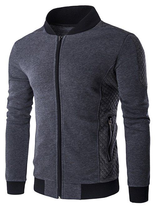 

Stand Collar Quilting Insert Zip Up Jacket, Deep gray