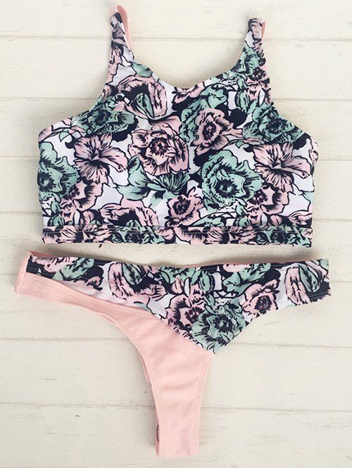 

High Neck Rose Print Bikini Set, Multicolor