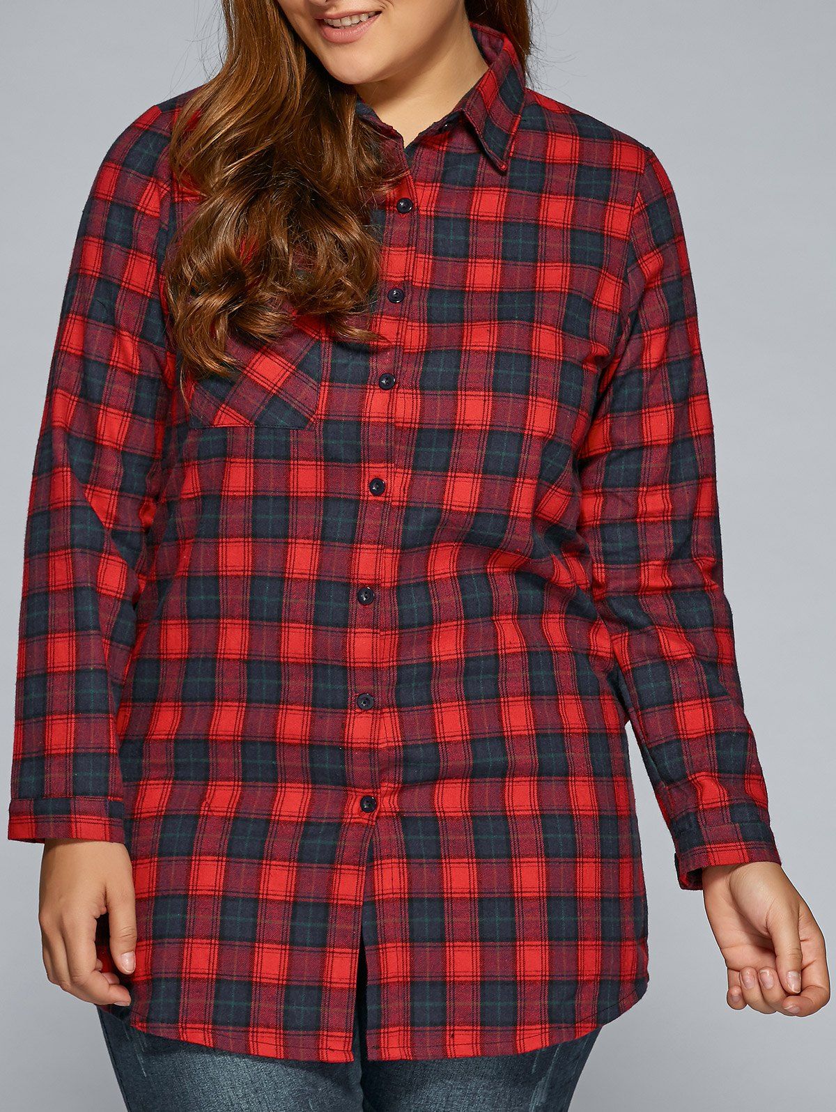 womens plus size red plaid shirt