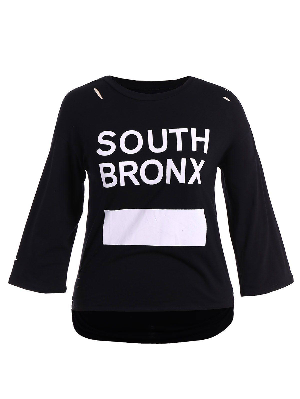 

Plus Size Print Ripped Tee, Black