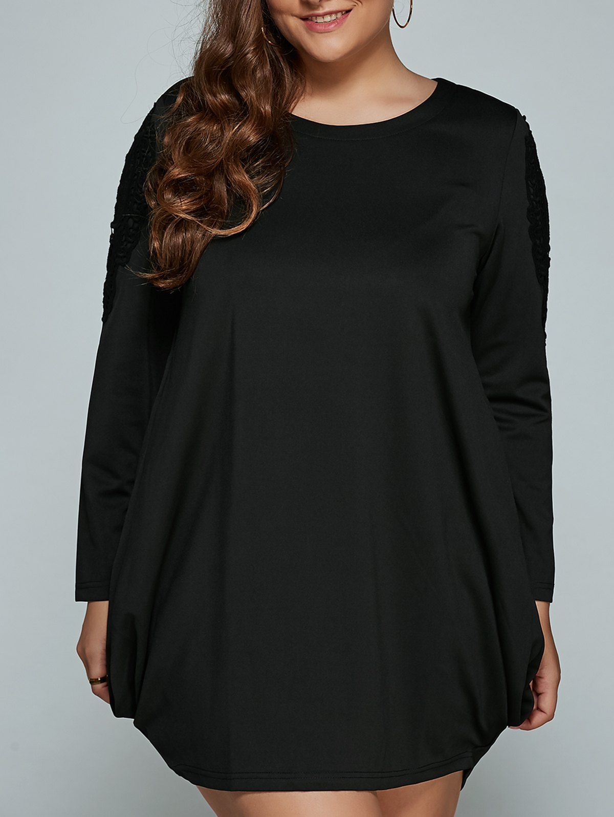 

Long Sleeve Mini Plus Size Lantern Dress, Black