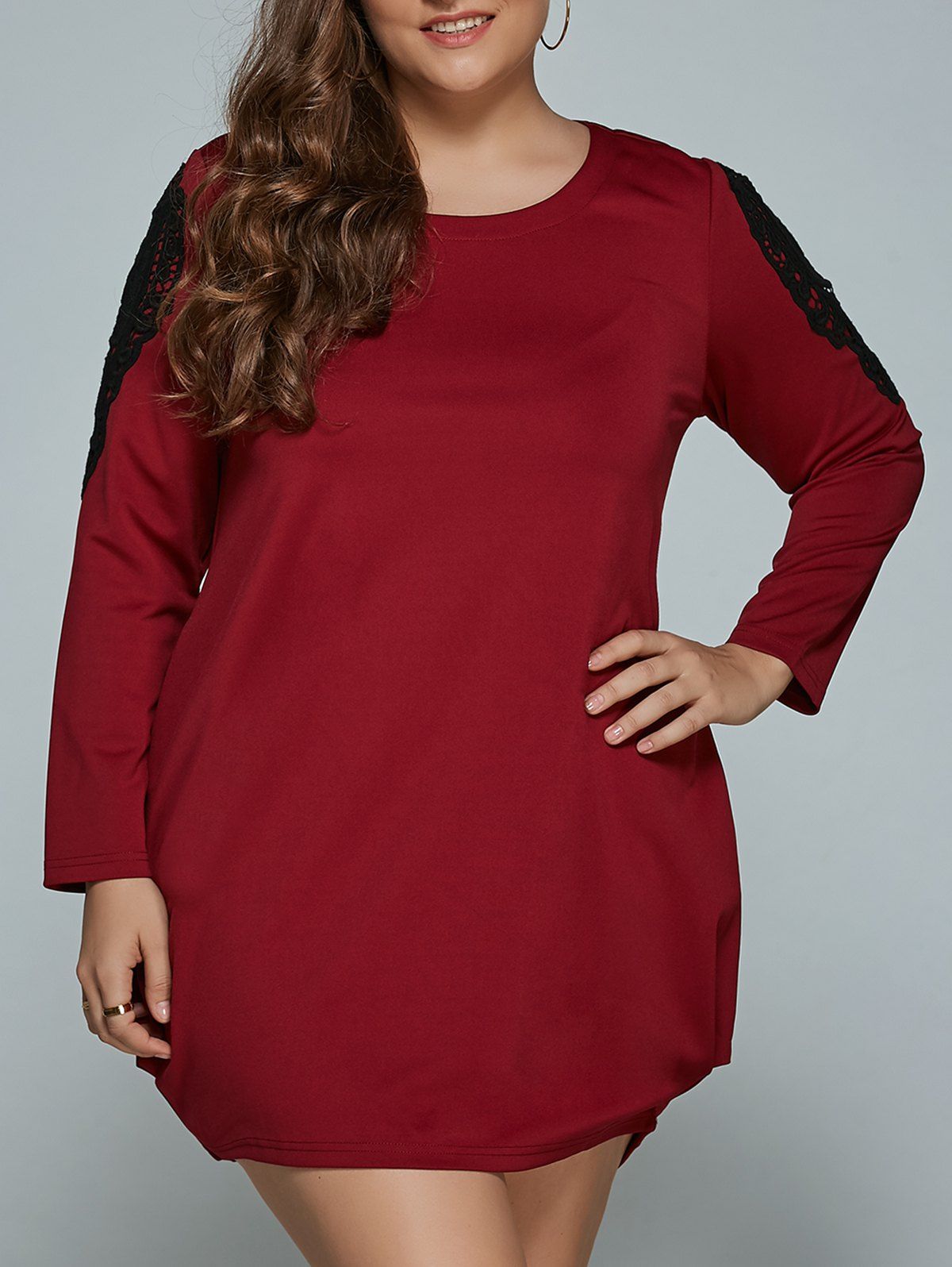 

Long Sleeve Mini Plus Size Lantern Dress, Wine red