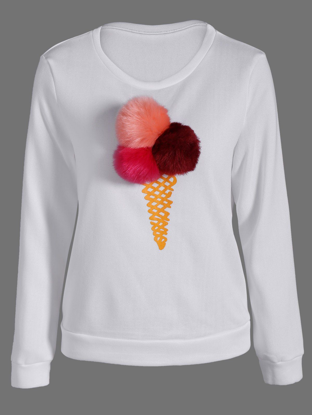Pompon Ice-Cream Print Pullover Sweatshirt - WHITE M
