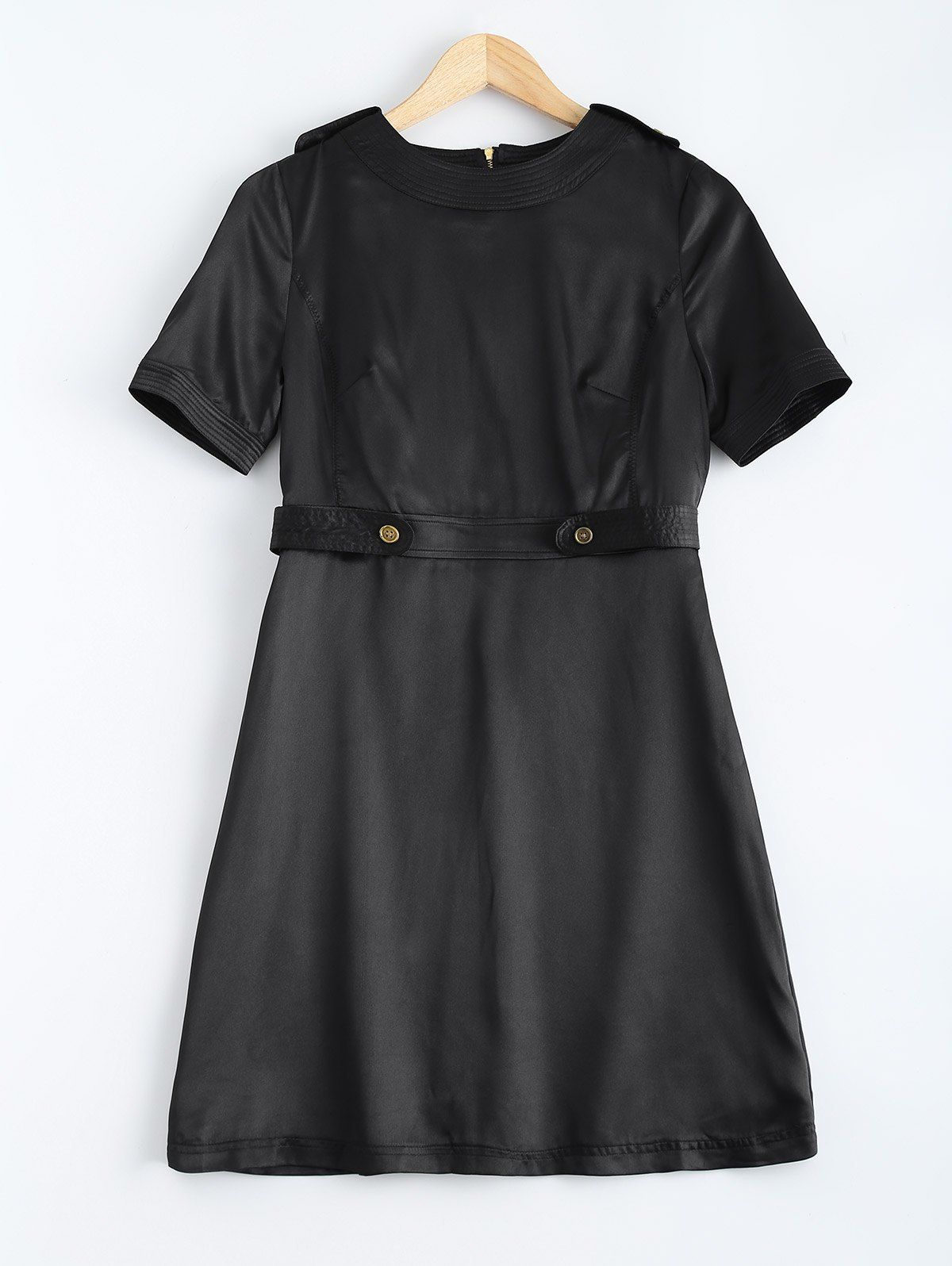 

Belt Look Adorn Buttoned Dress, Black