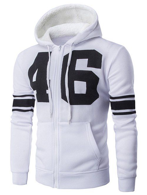 

Hooded Varsity Stripe Number 46 Print Zip-Up Hoodie, White