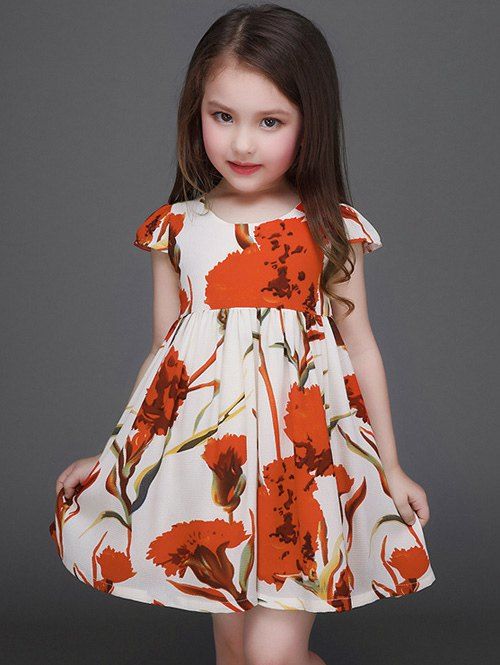 Mini Robe à imprimé fleurs enfants - Beige 100