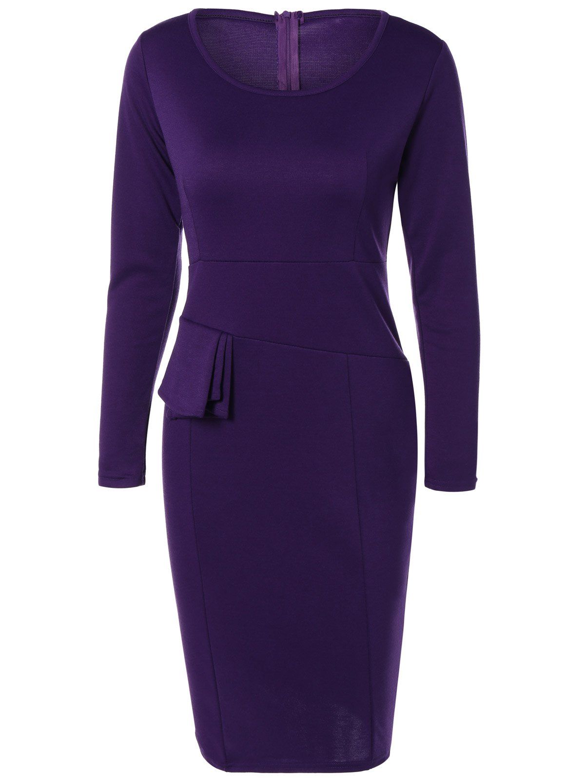 

Long Sleeve Knee Length Pencil Tight Dress, Purple