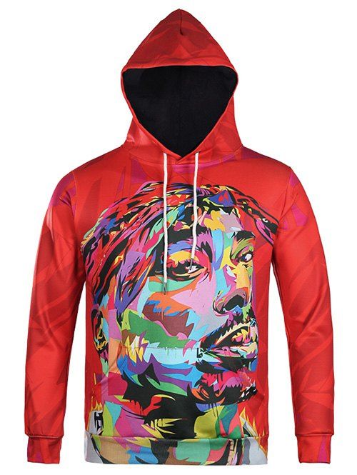 

Kangaroo Pocket Character Printed Pullover Hoodie, Red