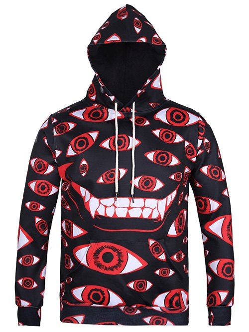 

Kangaroo Pocket All Over Eyes Printed Hoodie, Black