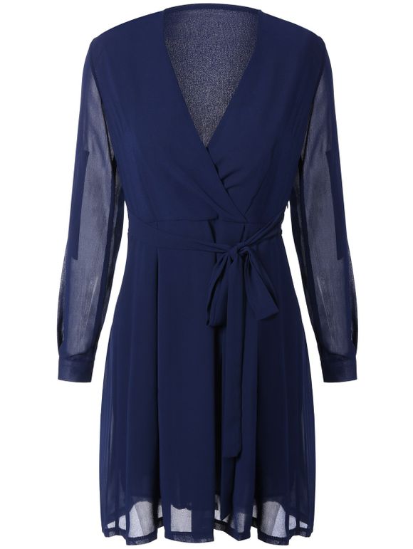 Mousseline Surplice avant Dress Tie - Bleu XL