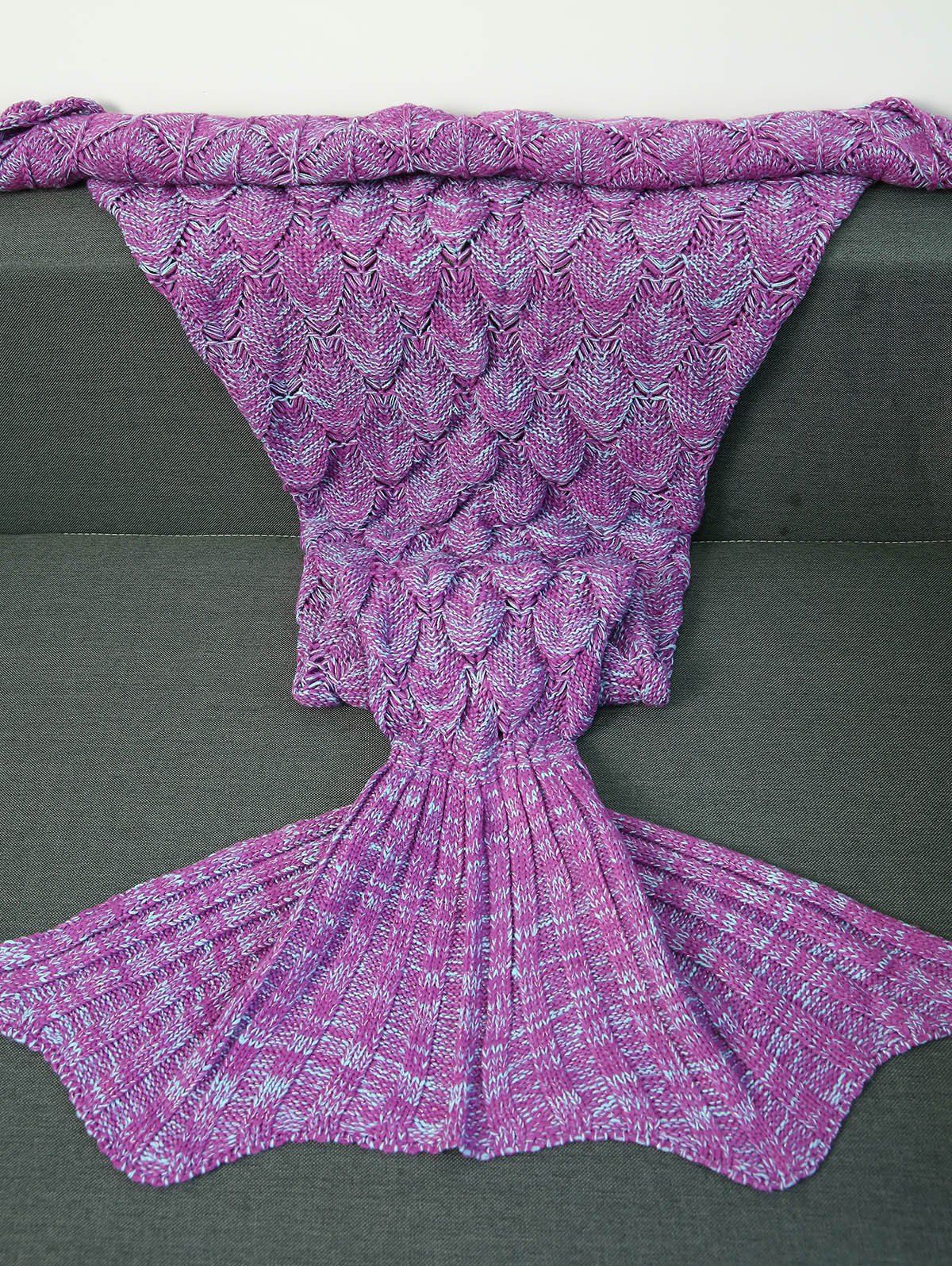 

Warmth Crochet Knitting Fish Scales Design Mermaid Tail Style Blanket, Light purple