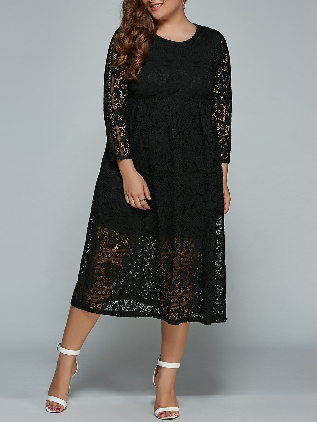 

Midi Formal Plus Size Lace Dress, Black