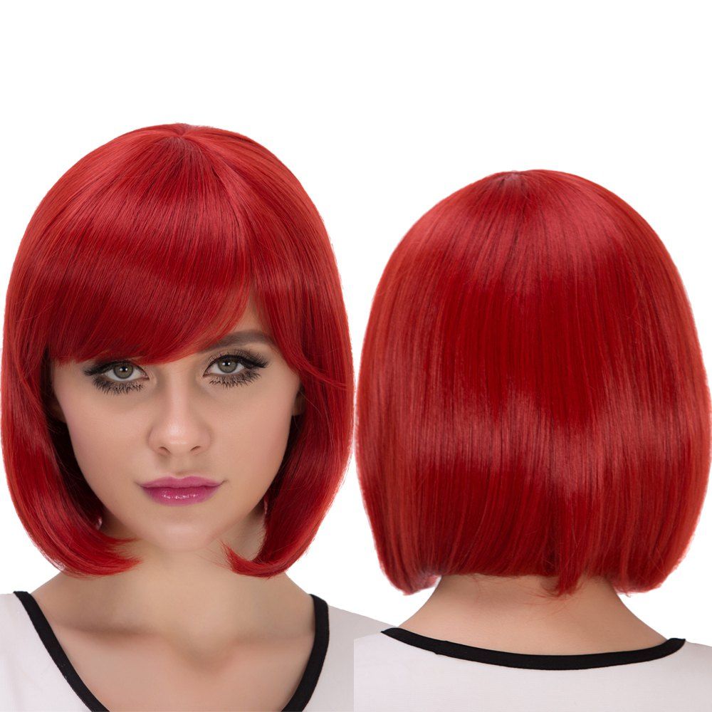 Stunning Short Side Bang Bob Haircut Cosplay Synthetic Wig, RED in ...