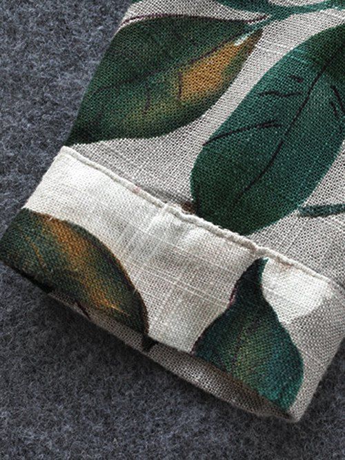 Linen Floral Printed Shirt Dress with Sleeves, GRAY, M in Print Dresses