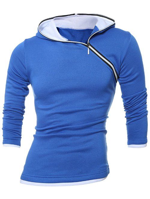 

Slim-Fit Side Zip Design Pullover Hoodie, Blue and white