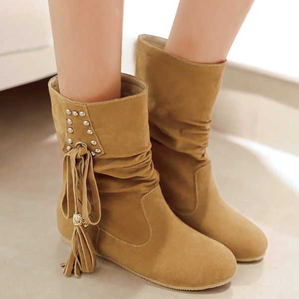 2018 Ruched Rivet Tassel Short Boots EARTHY In Boots Online Store. Best ...