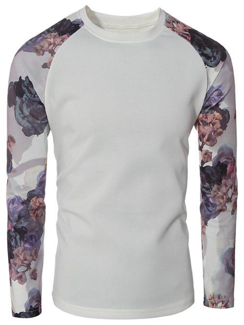 Ras du cou imprimé floral manches raglan T-shirt - Blanc M