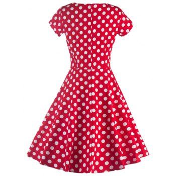 2018 Short Sleeves Polka Dot Dress RED XL In Vintage Dresses Online ...