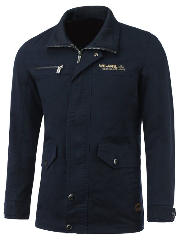Pocket Agrémentée Zip-Up Allonger Turn-Down Collar Jacket - Bleu L