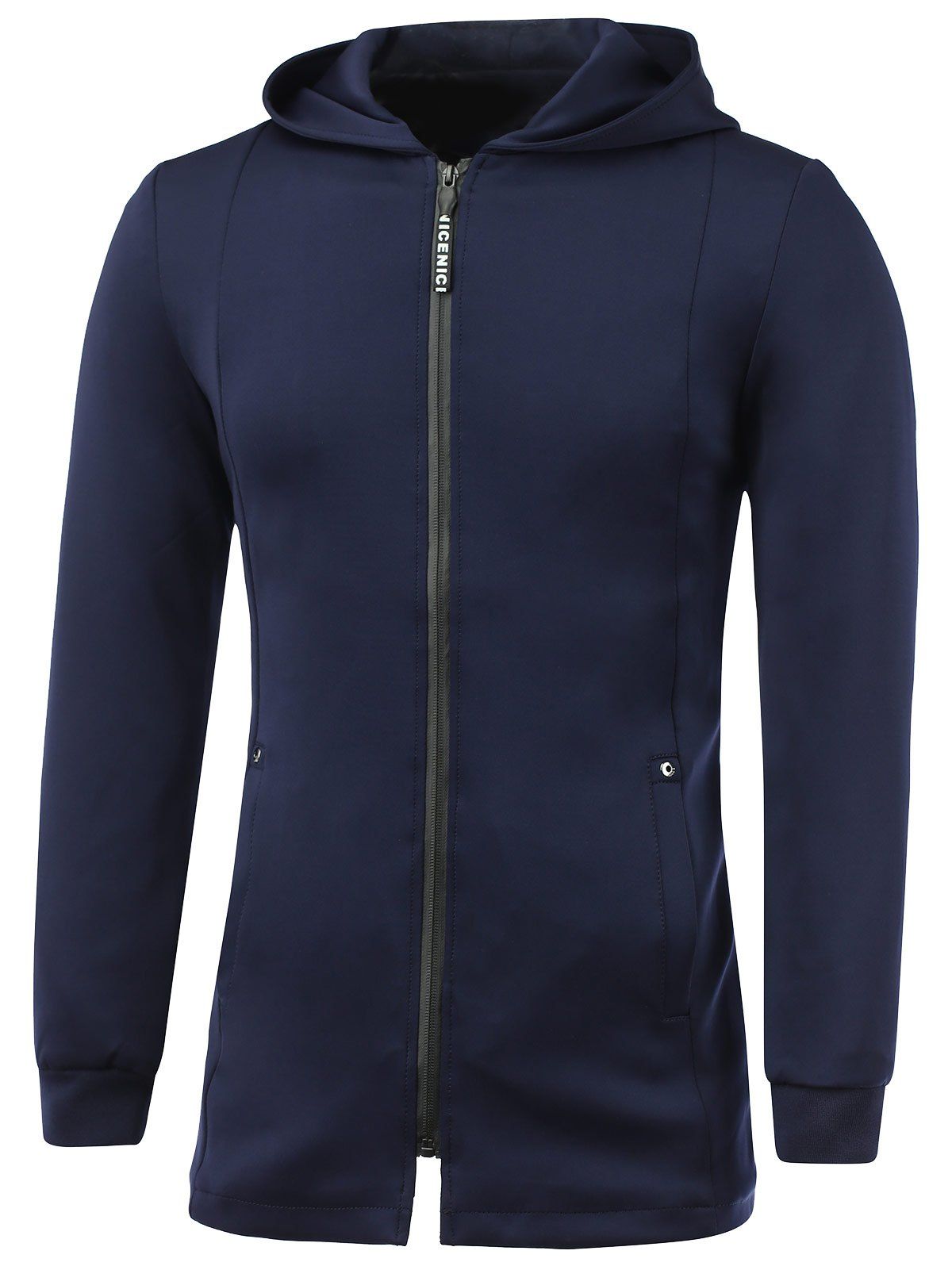 

Letter Print Lengthen Hooded Zip-Up Jacket, Deep blue