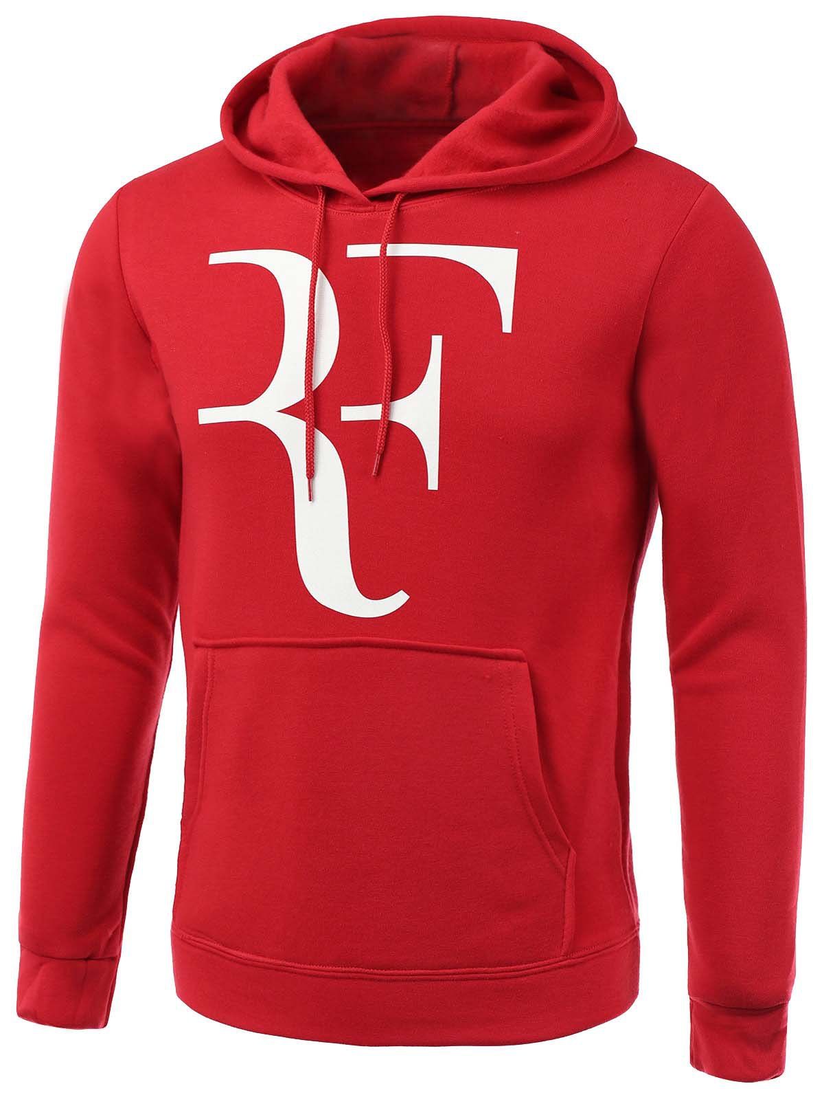

Abstract Letter Print Long Sleeve Hoodie, Red