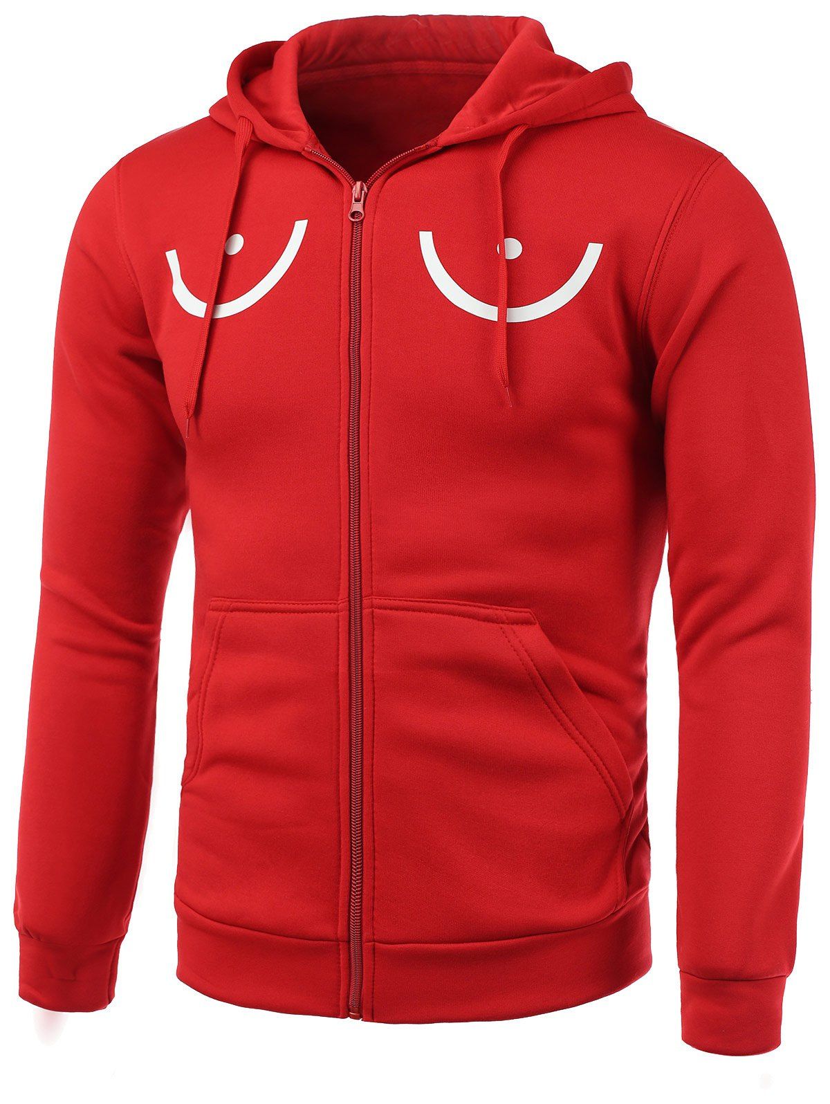 

Funny Geometric Print Long Sleeve Fleece Zip-Up Hoodie, Red
