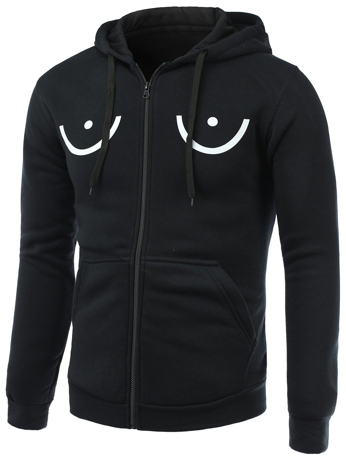 

Funny Geometric Print Long Sleeve Fleece Zip-Up Hoodie, Black