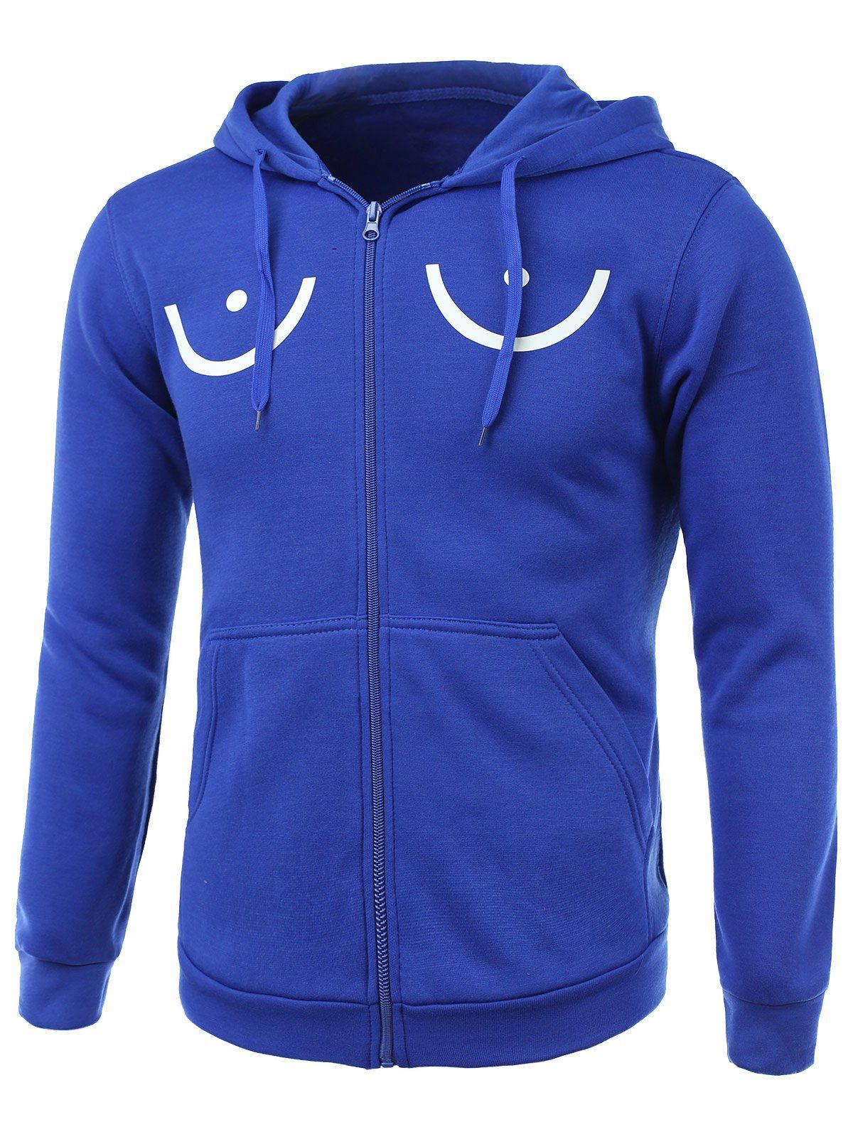 

Funny Geometric Print Long Sleeve Fleece Zip-Up Hoodie, Blue