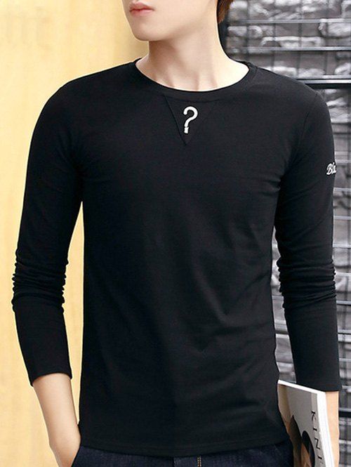 

Long Sleeve Crew Neck Question Mark T-Shirt, Black