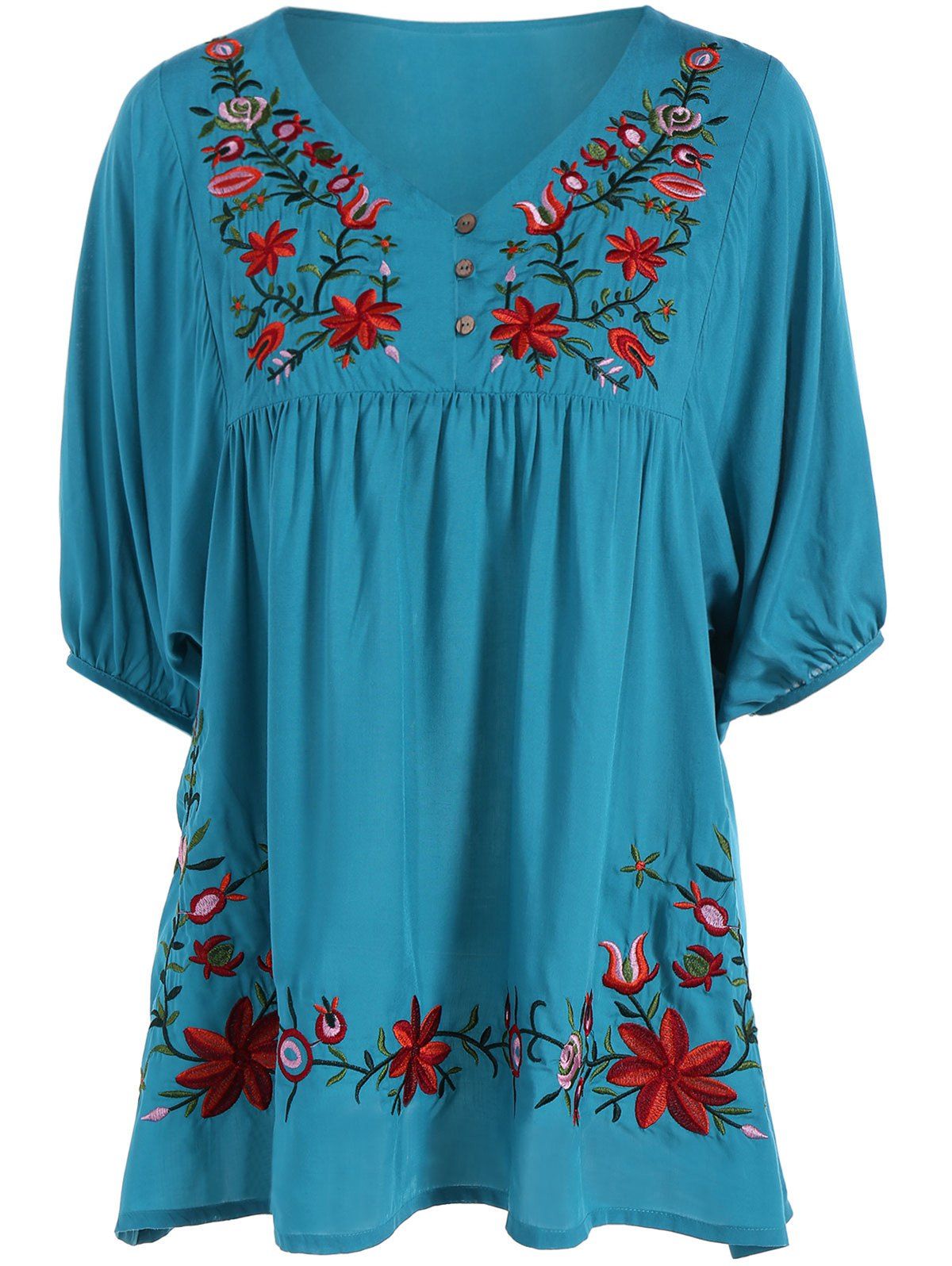 Plus Size Embroidered Dress, BLUE GREEN, XL in Mini Dresses | DressLily.com