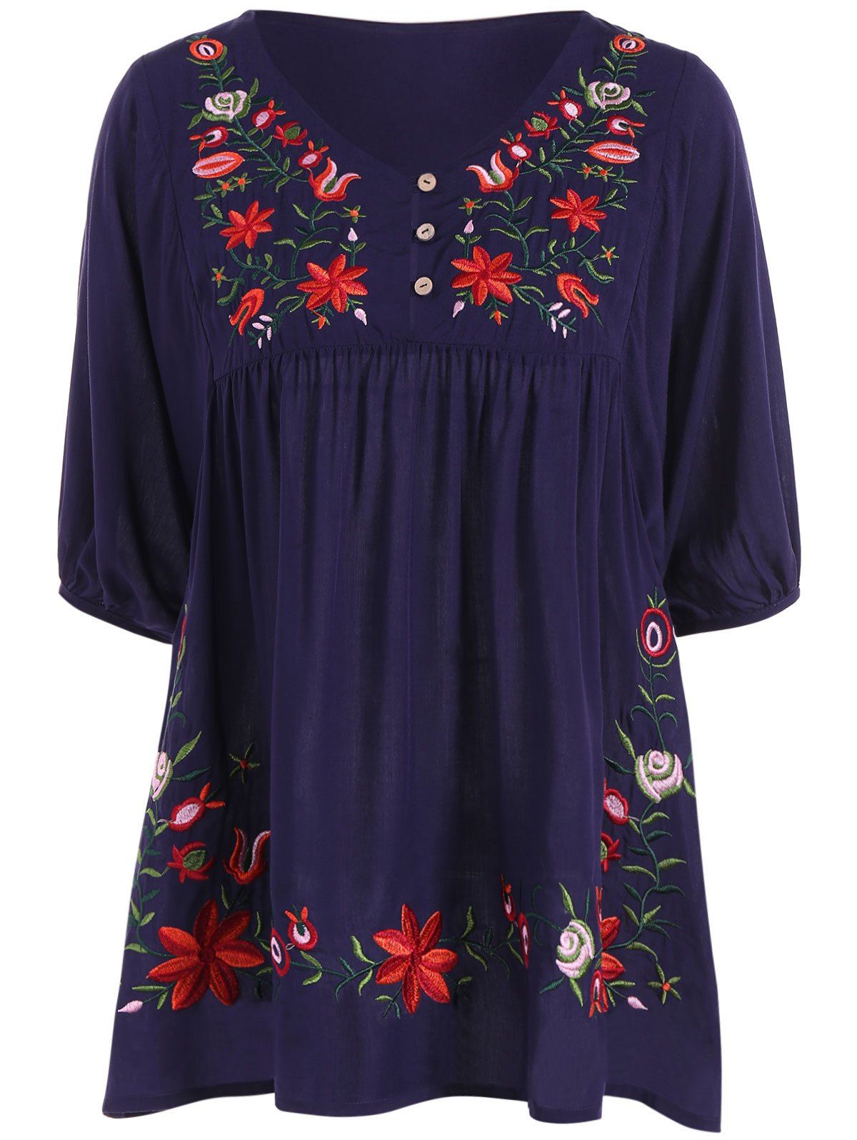 

Plus Size Embroidered Dress, Purplish blue