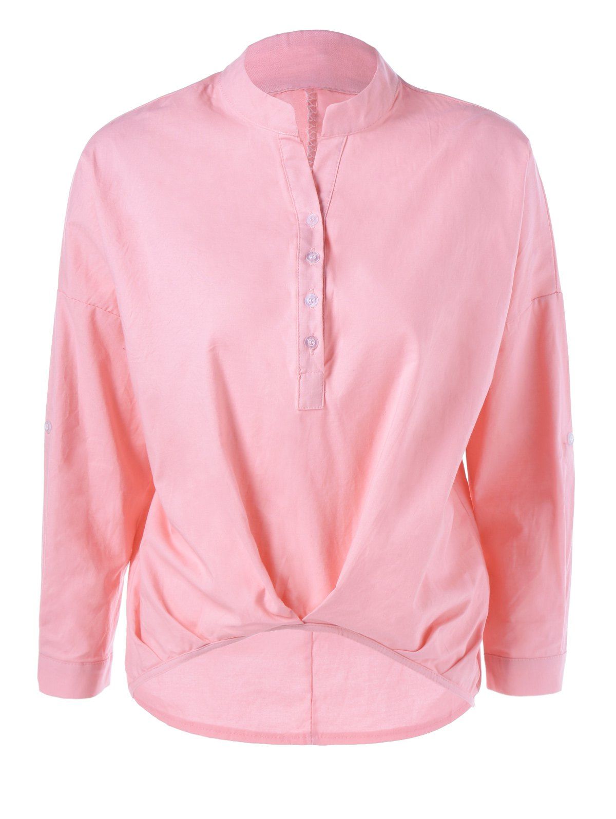 

Ruched Button Design Asymmetrical Blouse, Pink