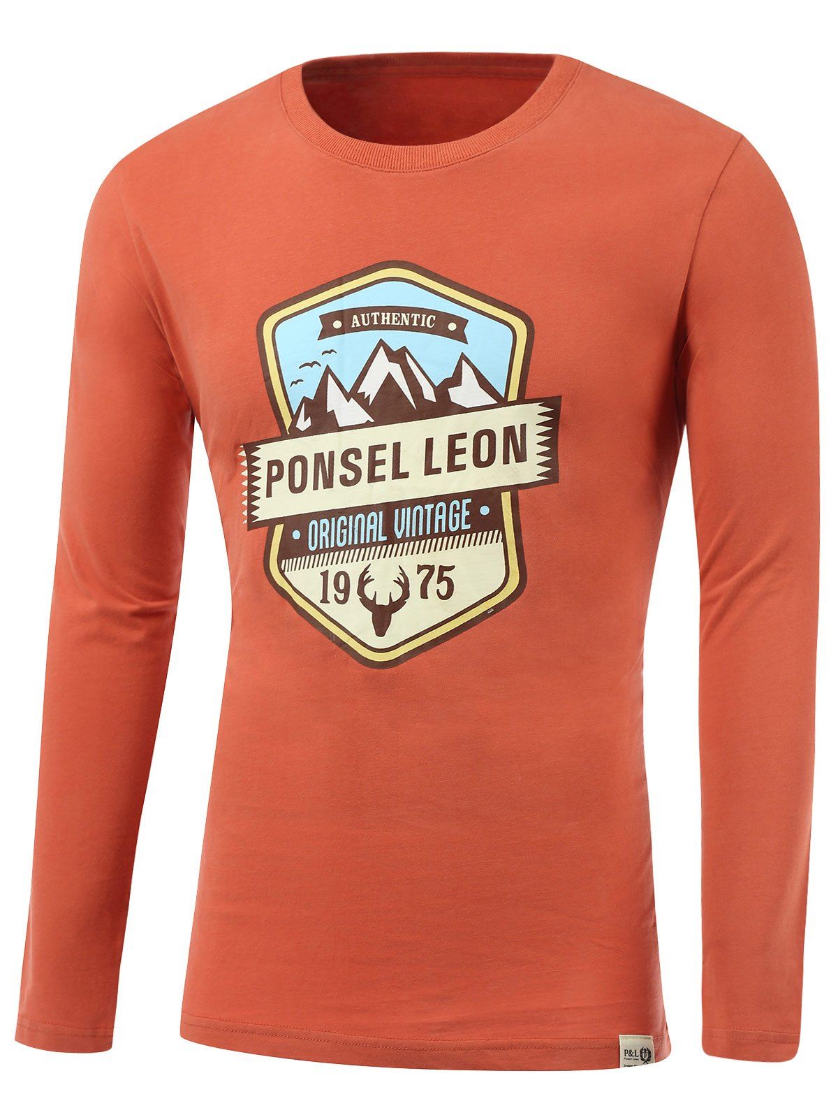 

Badge Print Round Neck Long Sleeve T-Shirt, Orange