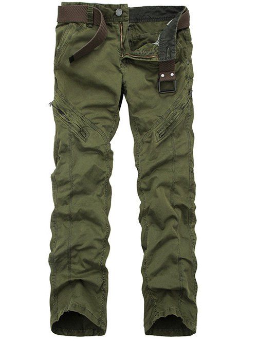 Straight Leg Zippered Mid-Rise Cargo Pants - Vert Armée 38