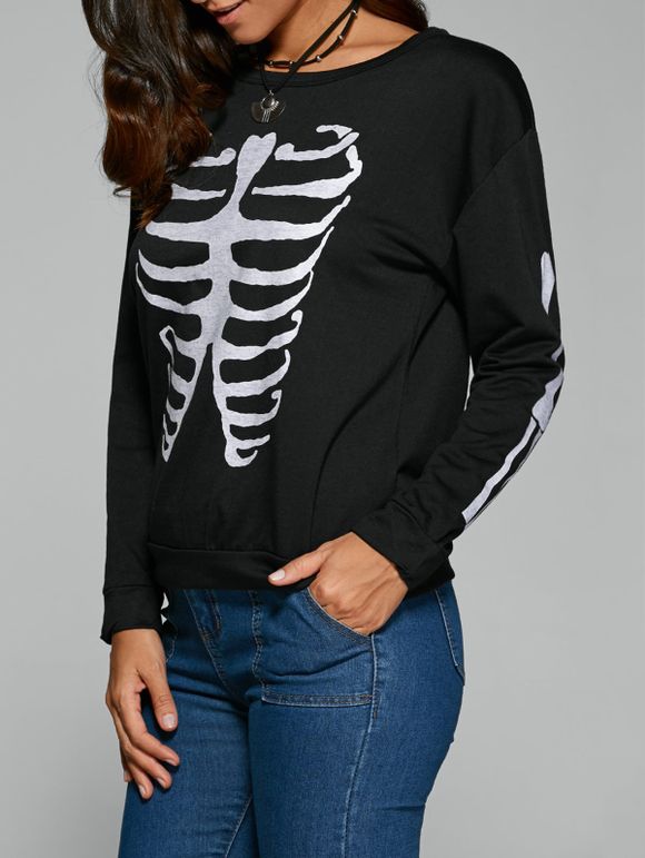 Squelette à manches longues Halloween T-shirt - Noir XL