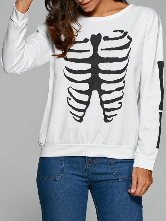 Squelette à manches longues Halloween T-shirt - Blanc L