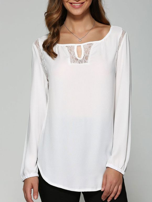Lace High Low Cutwork Blouse - Blanc S
