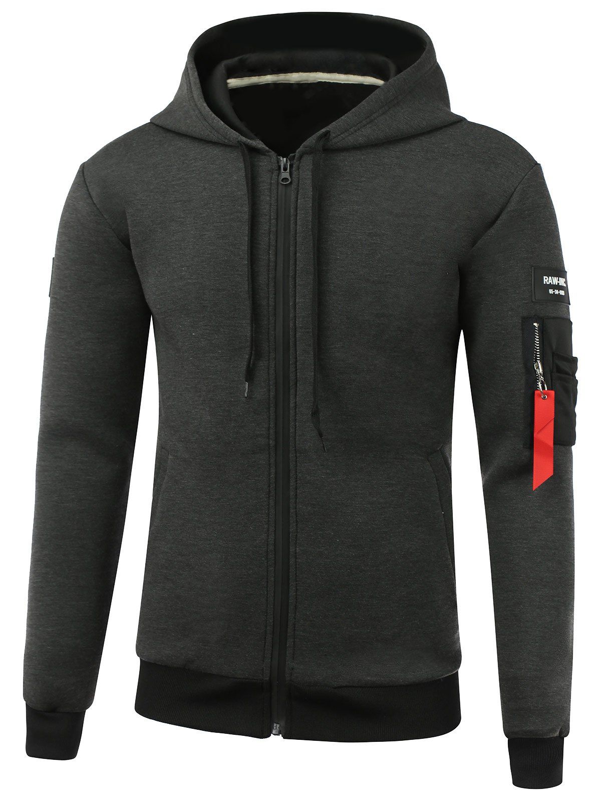 

Appliques Cotton Blends Hooded Zip-Up Hoodie, Black