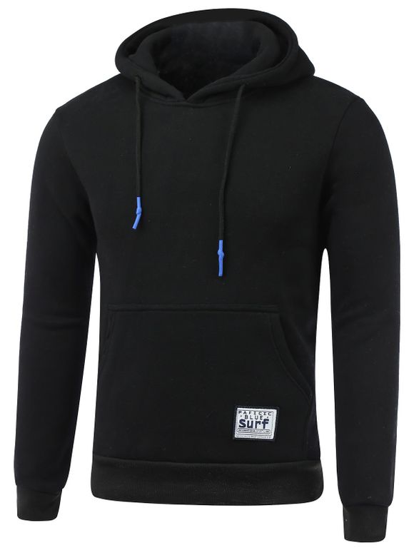 Drawstring Applique Hooded Sweatshirt à capuche - Noir M